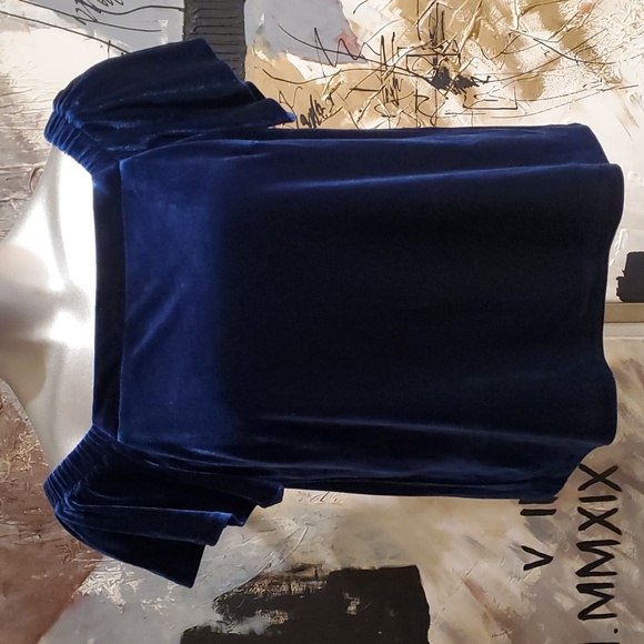 White House Black Market Velvet Sapphire Blue Off Shoulder Blouse Women M - Picture 2 of 7